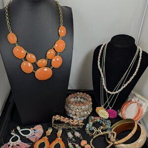 Peach & Coral Jewelry Bundle – Statement Necklace, Earrings, Bracelets & More